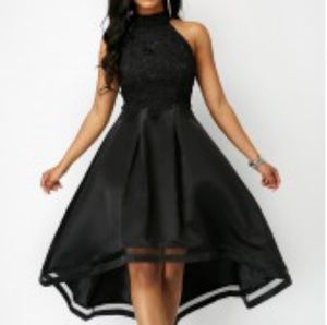BLACK LACE PANEL SLEEVELESS HIGH LOW DRESS